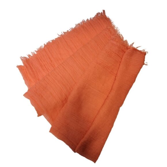 Orange Crinkle Long Wide Rectangular Viscose Scarf - Picture 5 of 5
